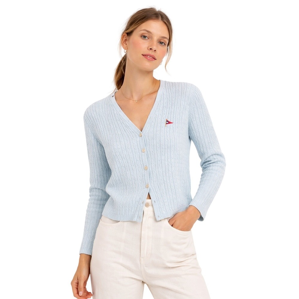 SPLENDOR 90s Light Blue Cable Knit Button Cardigan Nautical Prep Size S‎